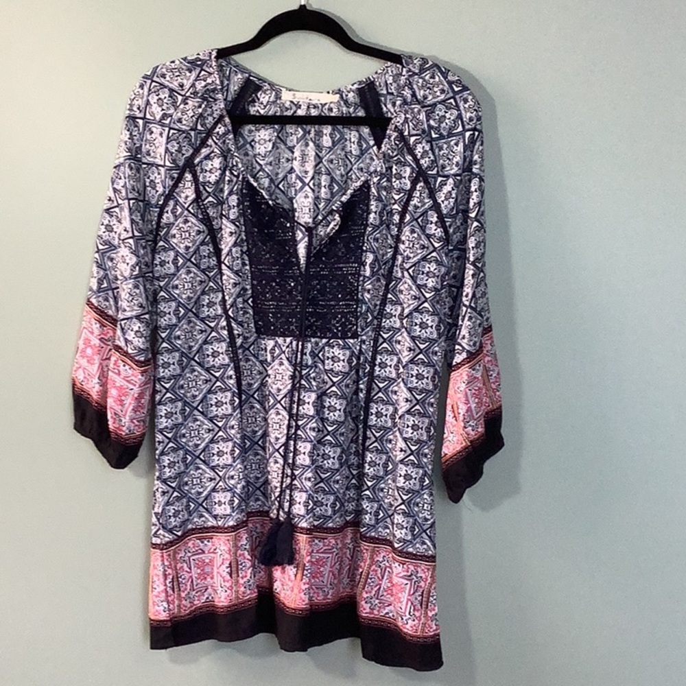Hobo Peasant Blouse with crochet detailing Size Lg